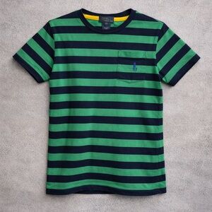 Ralph Lauren 3T Striped Tee – Green & Navy, Front Pocket Pony, Excellent Cond